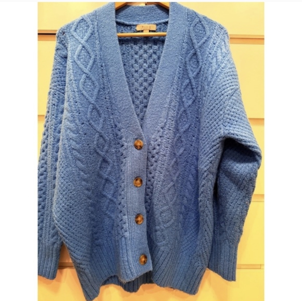 J. Crew Blue Cable Knit Cardigan Sweater